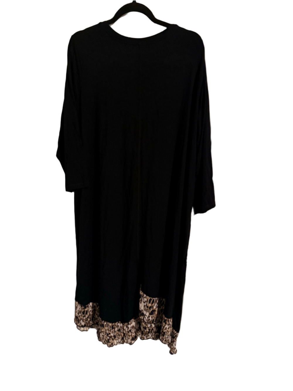 LOGO by Lori Goldstein Black Tunic Dress with Animal Print Ruffle Hem – 2X